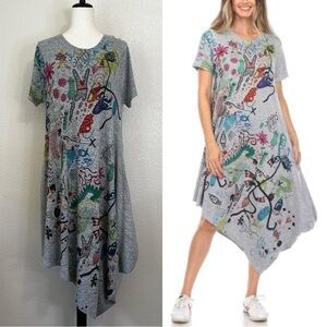 Inoah The Sea Life Asymmetrical Midi Dress, Sz Medium